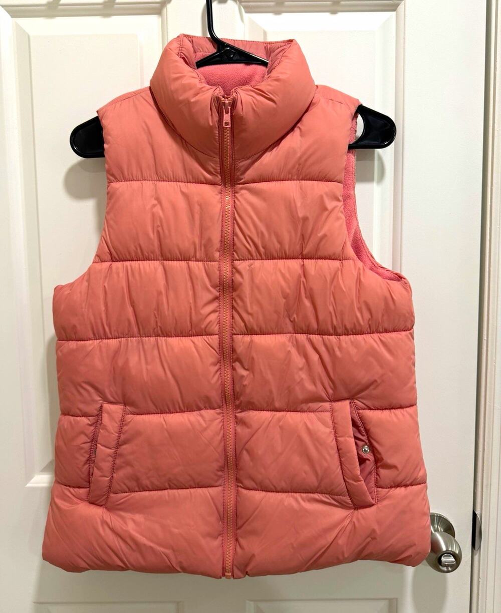 Old Navy Women's Pink Quilted Puffer Vest Full Zip Pockets Short Size S